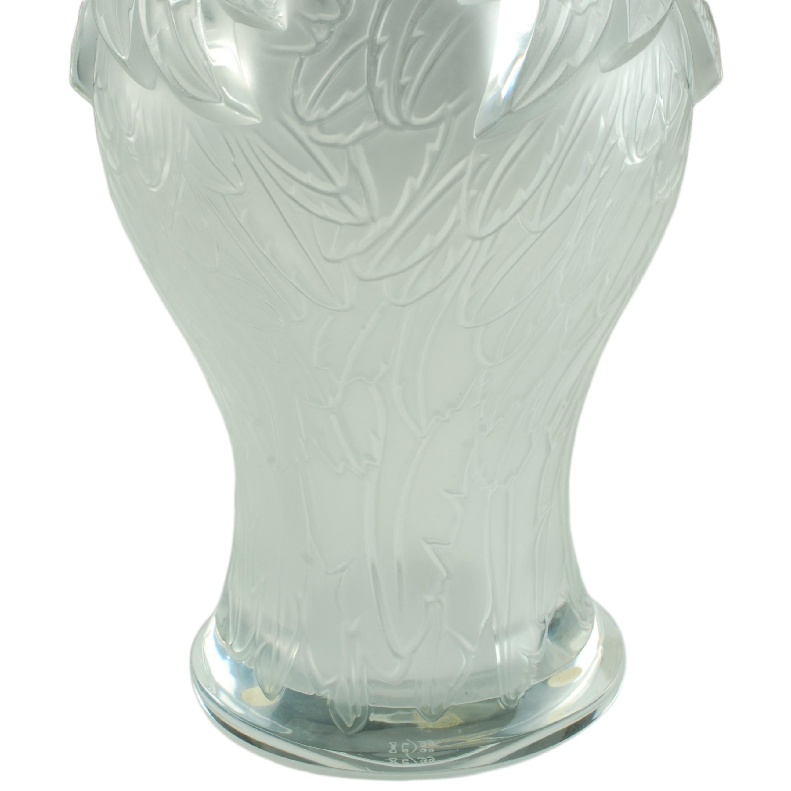 Late 20th Century Lalique Limited Edition Clear and Satin Finished Glass Macao Vase For Sale