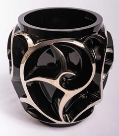 Lalique Limited Edition Tourbillons Vase Black Crystal with Platinium Enamel