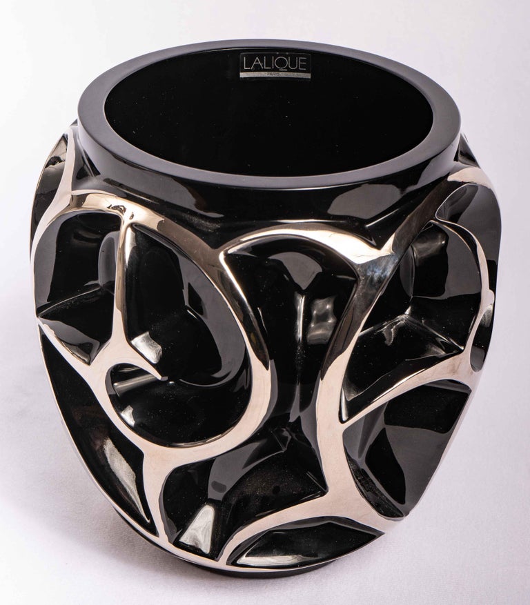 Lalique Limited Edition Tourbillons Vase Black Crystal with Platinium