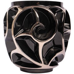 Lalique Limited Edition Tourbillons Vase Black Crystal with Platinium Enamel