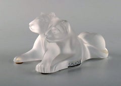 Lalique Lion Couple in Frosted Art Glass, 1980s