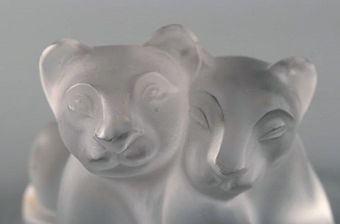 Late 20th Century Lalique Lion Couple in Frosted Art Glass, 1980s