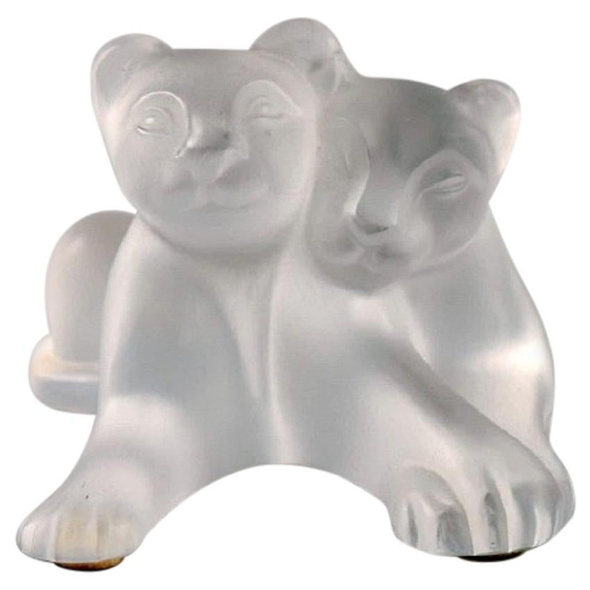 Lalique Lion Couple in Frosted Art Glass, 1980s