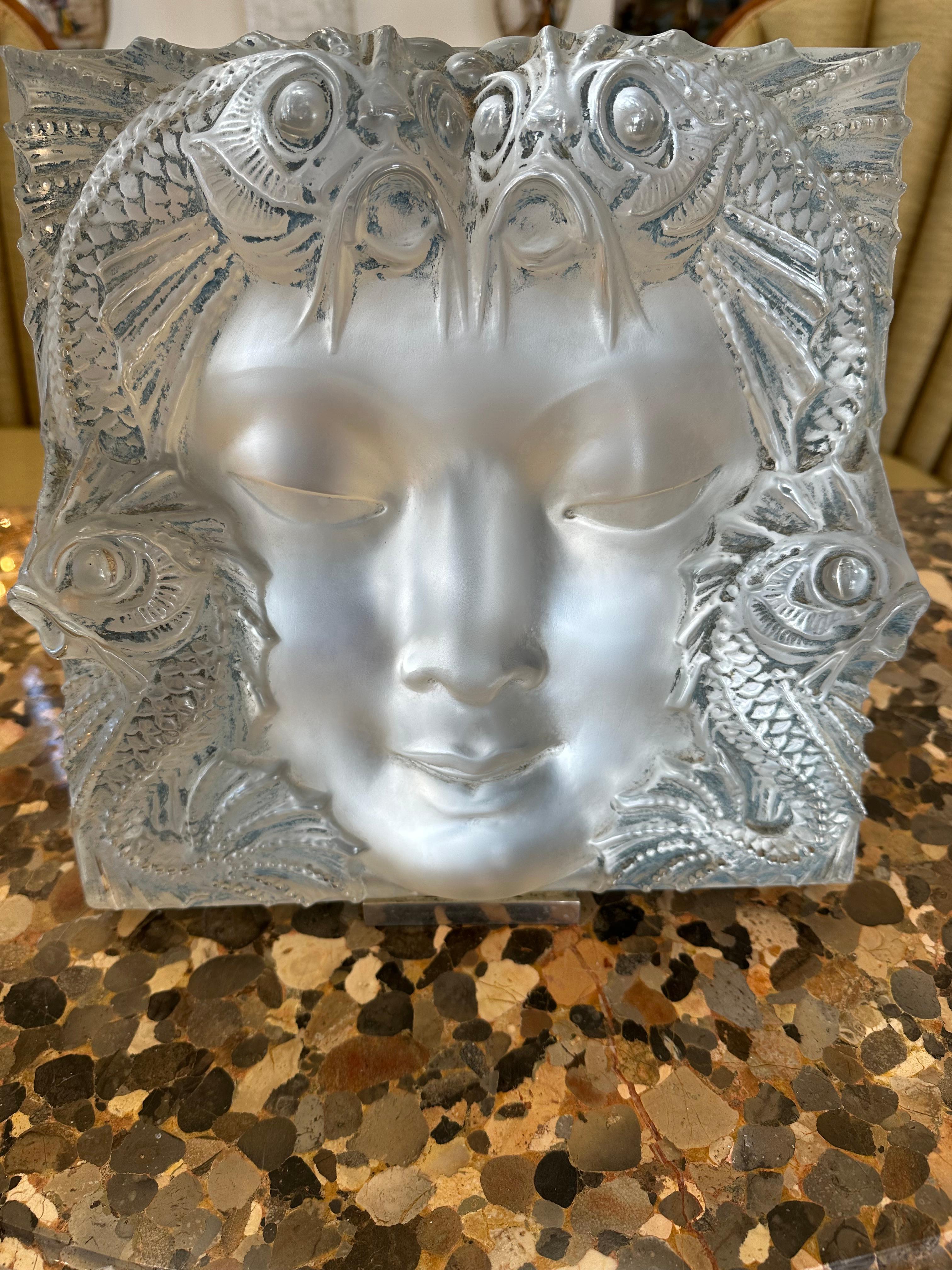 Art Deco Lalique Mask De Femme Masque with original stand