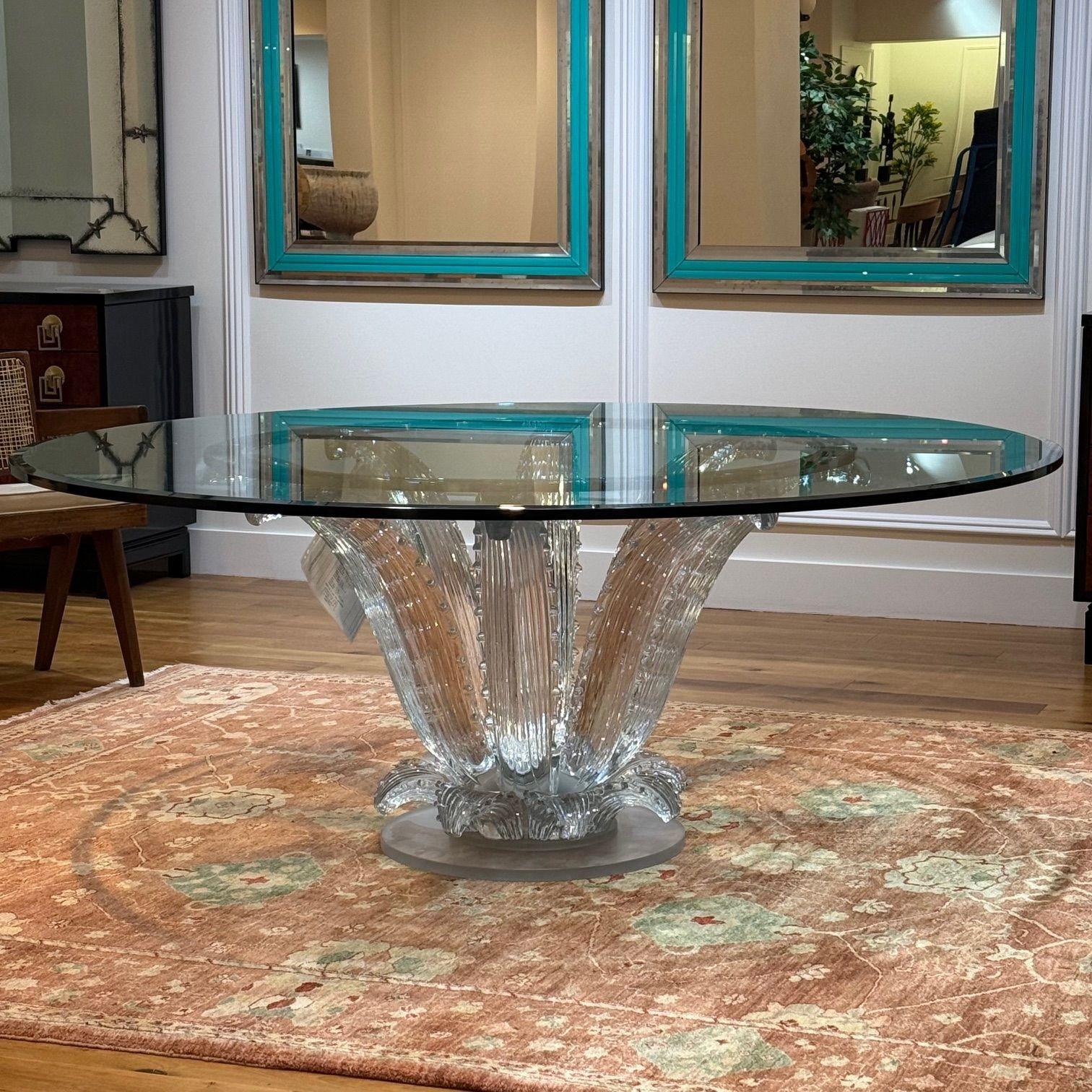 Lalique, Tavolo da centro moderno con cactus, cristallo trasparente, vetro da 72 pollici, Francia, 1984 In condizioni buone in vendita a Manhasset, NY