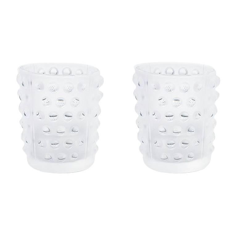 Lalique Mossi Set of Two Votives in Clear Crystal