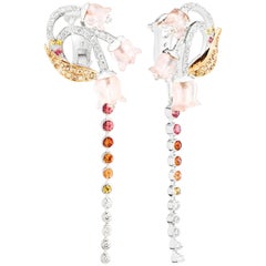 Lalique Muguet Earrings Rose Quartz 18K White Gold