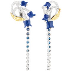 LALIQUE Boucles d'oreilles Muguet Lapis Or blanc 18K