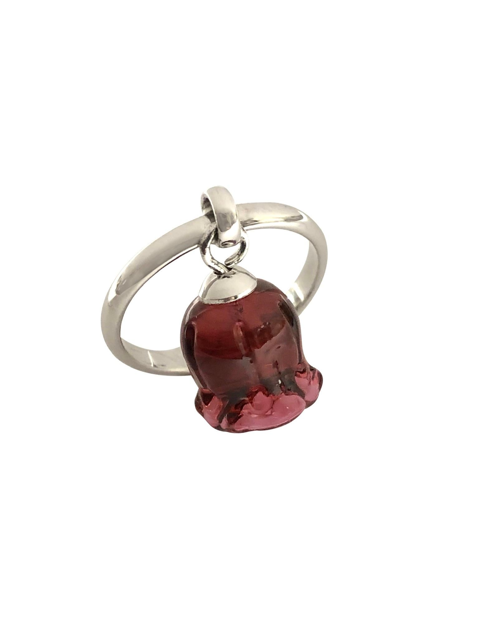 pink murano glass leaf ring