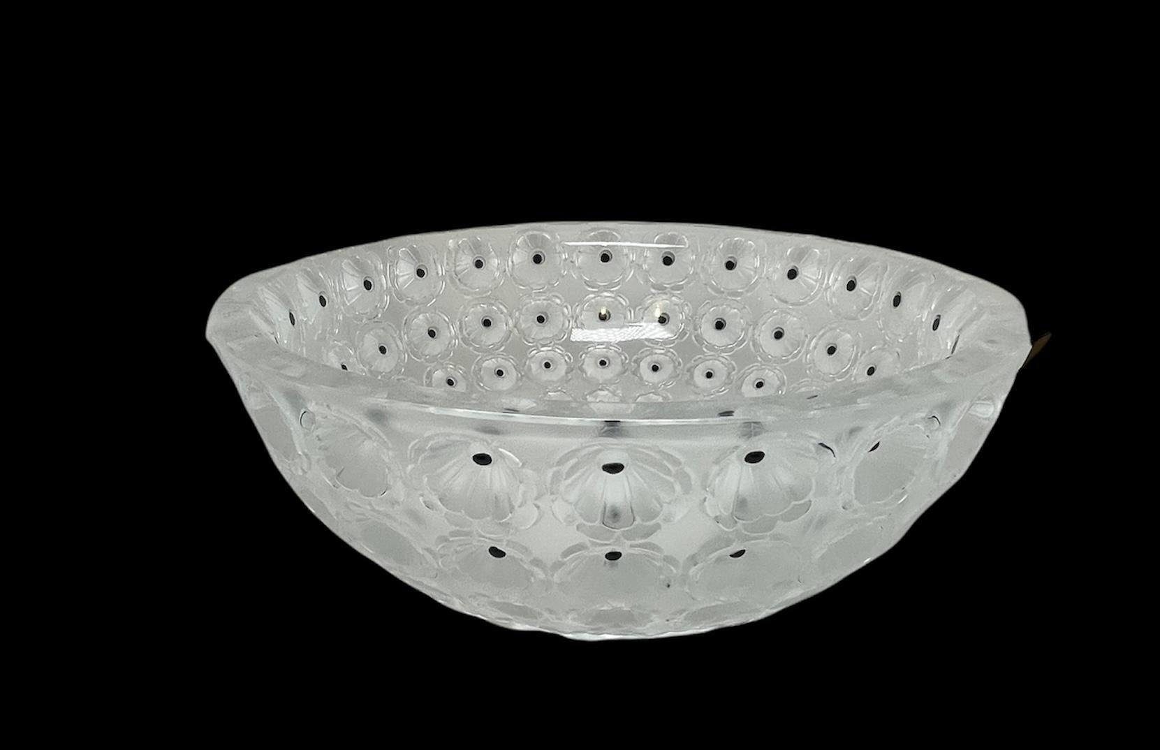 Art Deco Lalique Nemours Enameled Crystal Bowl For Sale