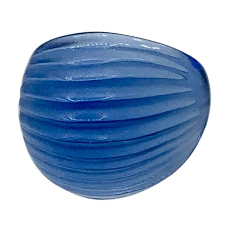Anello Lalique Nerita con cupola in cristallo blu con scatola originale