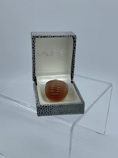 Lalique Nerita Ring Red Amber Tone Crystal Domed Ring with Original Box