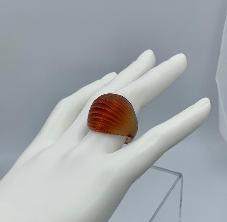 Lalique Nerita Ring Red Amber Tone Crystal Domed Ring with Original Box For  Sale at 1stDibs