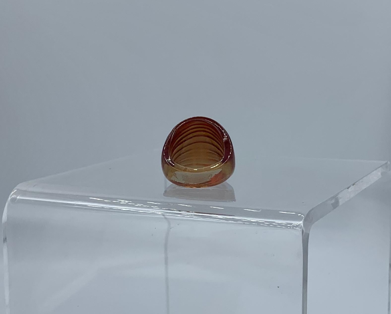 Lalique Nerita Ring Red Amber Tone Crystal Domed Ring with Original Box In Good Condition For Sale In New York, NY