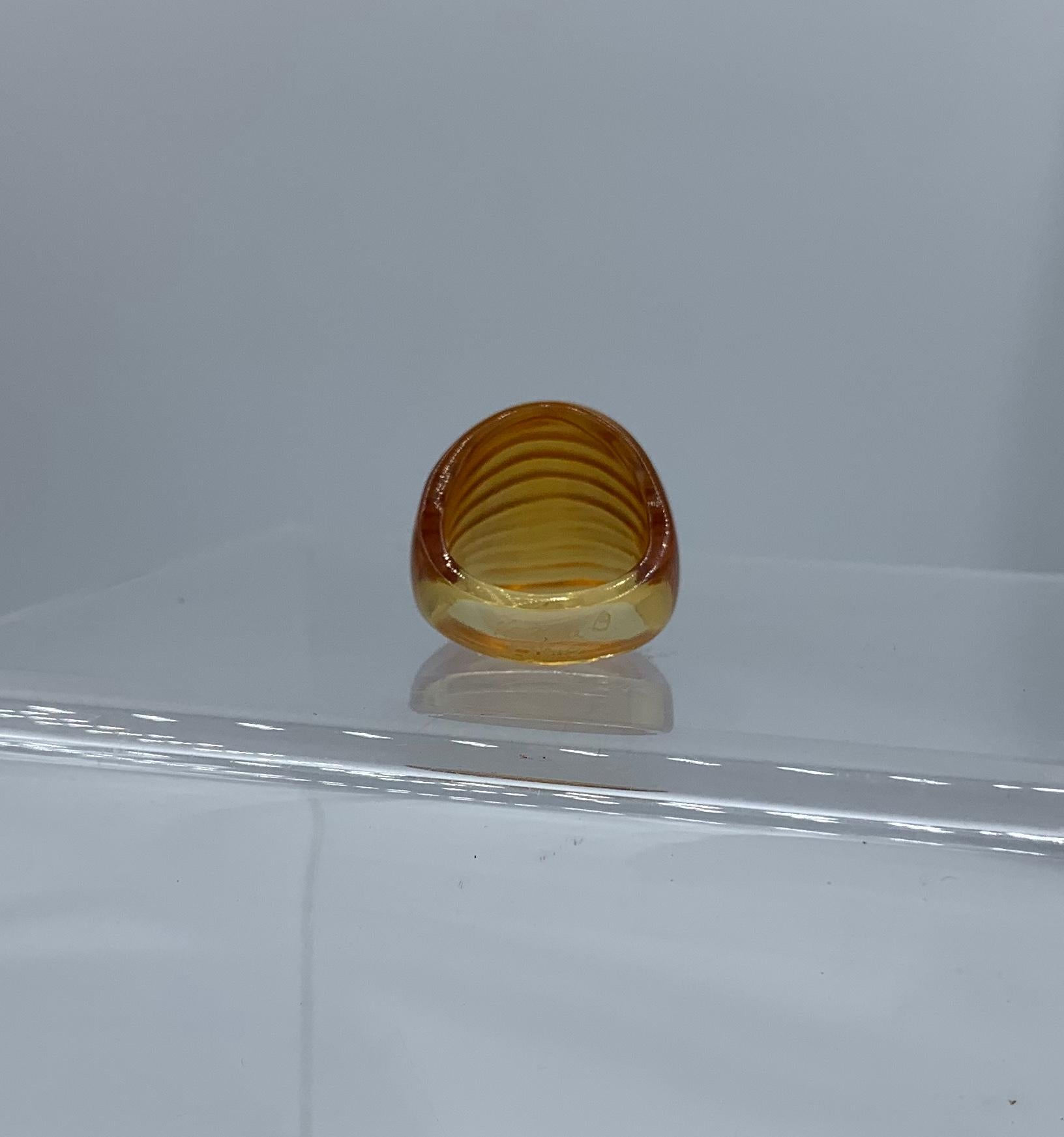 Lalique Nerita Ring Yellow Tone Crystal Domed Ring with Original Box For Sale 3