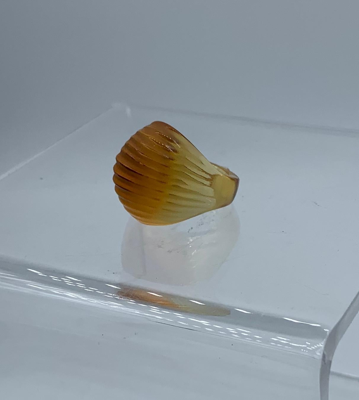 Lalique Nerita Ring Yellow Tone Crystal Domed Ring with Original Box For Sale 4