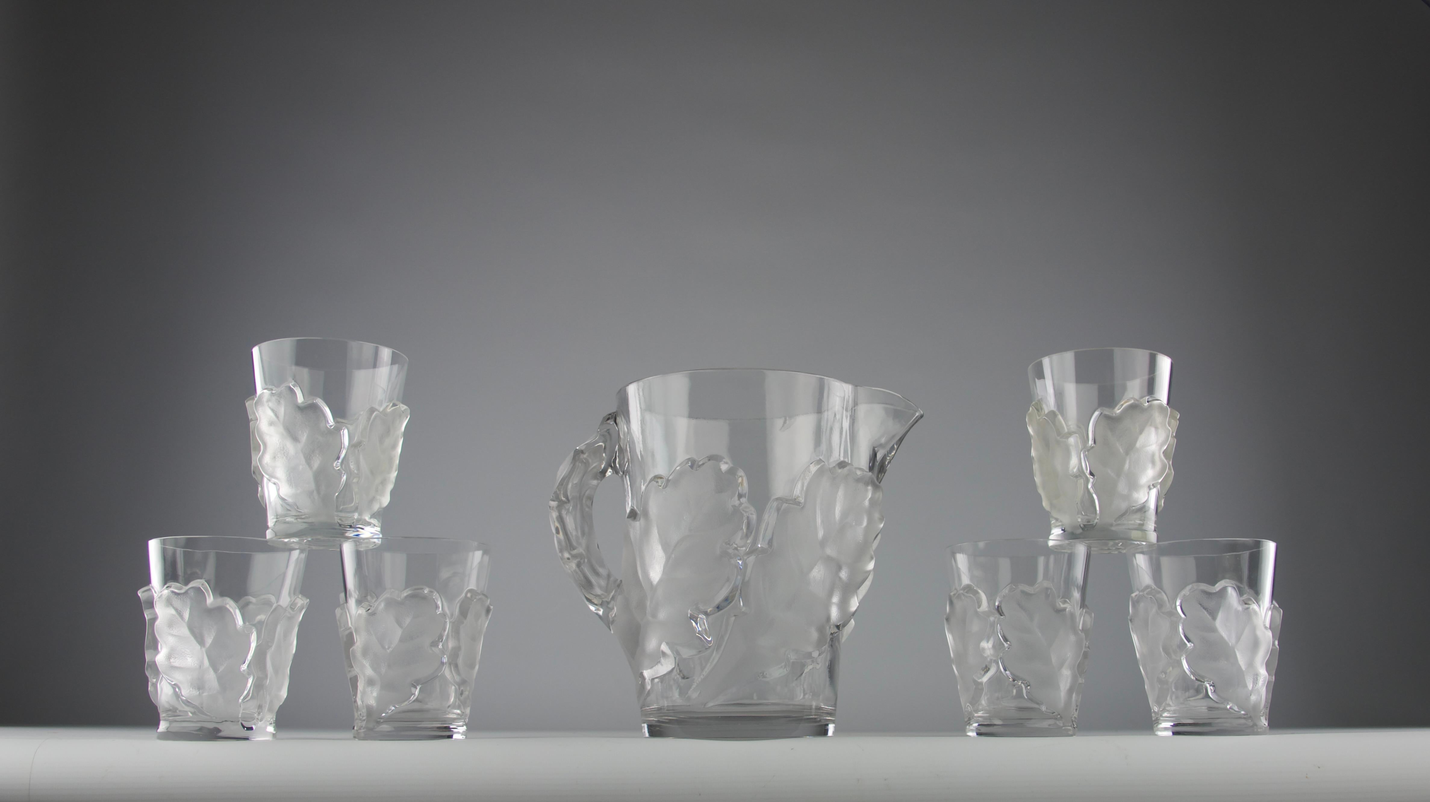 Lalique, Eichenlaub-Kristallservice, Frankreich 1950er Jahre (Moderne der Mitte des Jahrhunderts) im Angebot