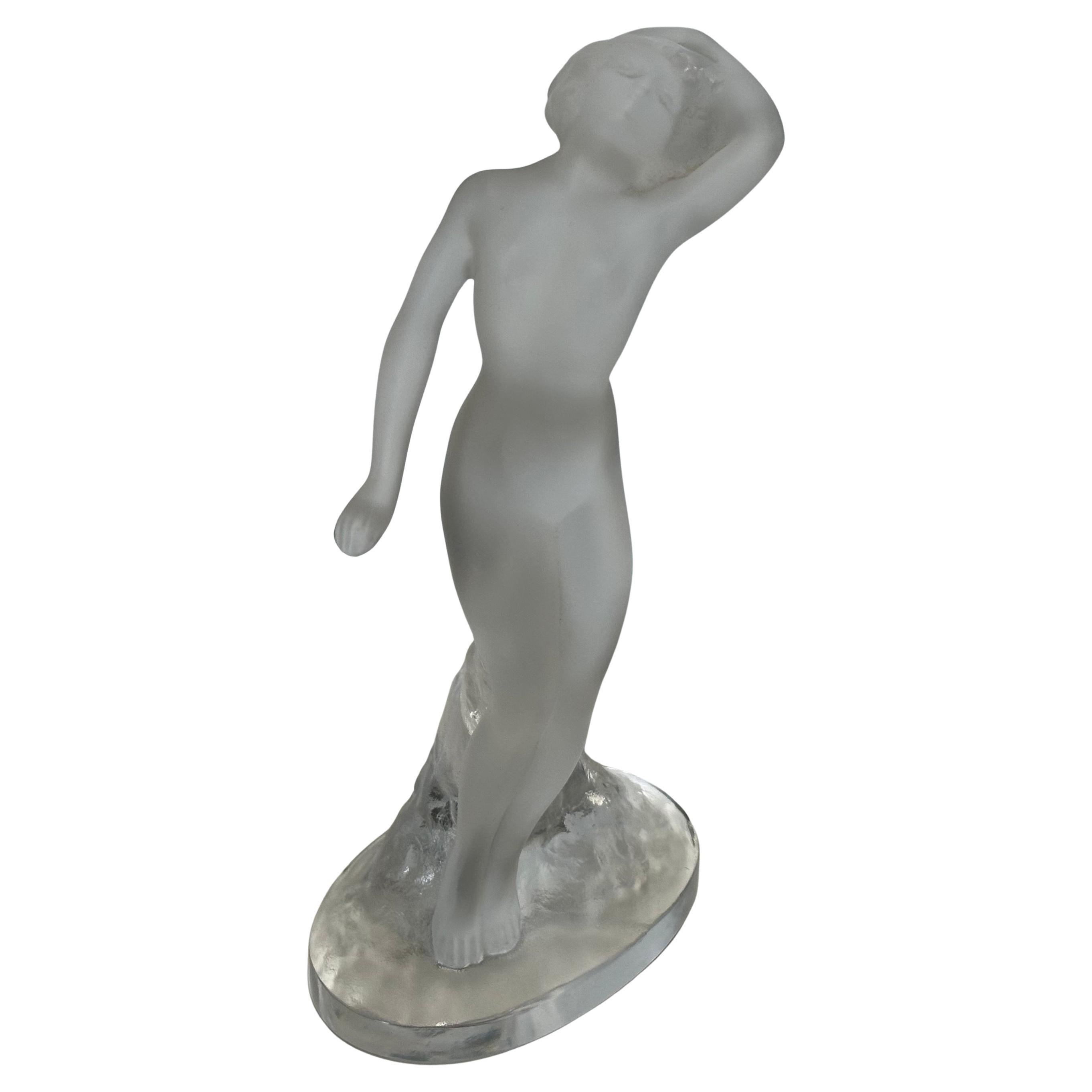 Lalique of France "Nude Dancer" Frosted Crystal Girl Sculpture, Signed
