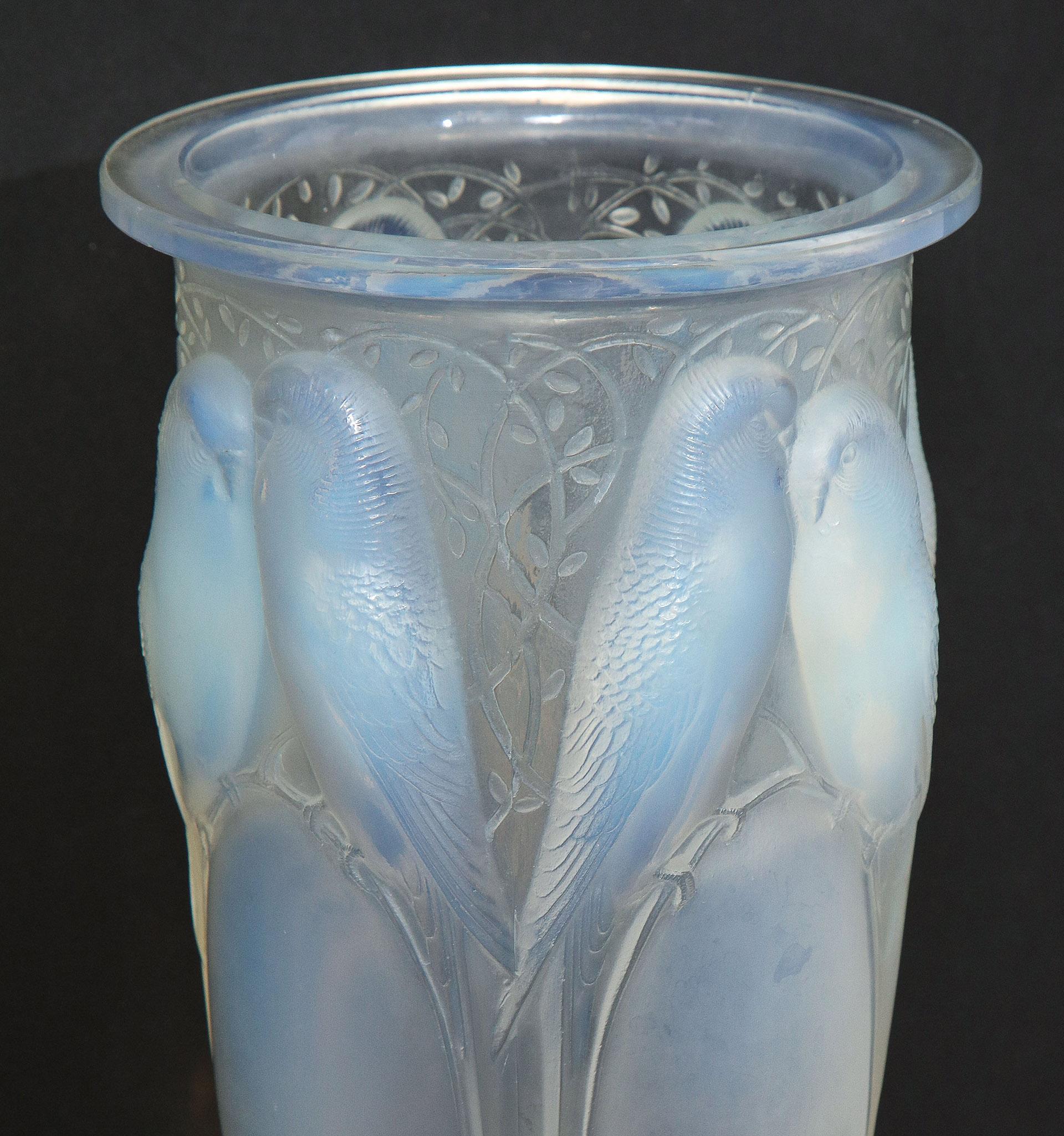 Glass Lalique Opalescent Vase For Sale