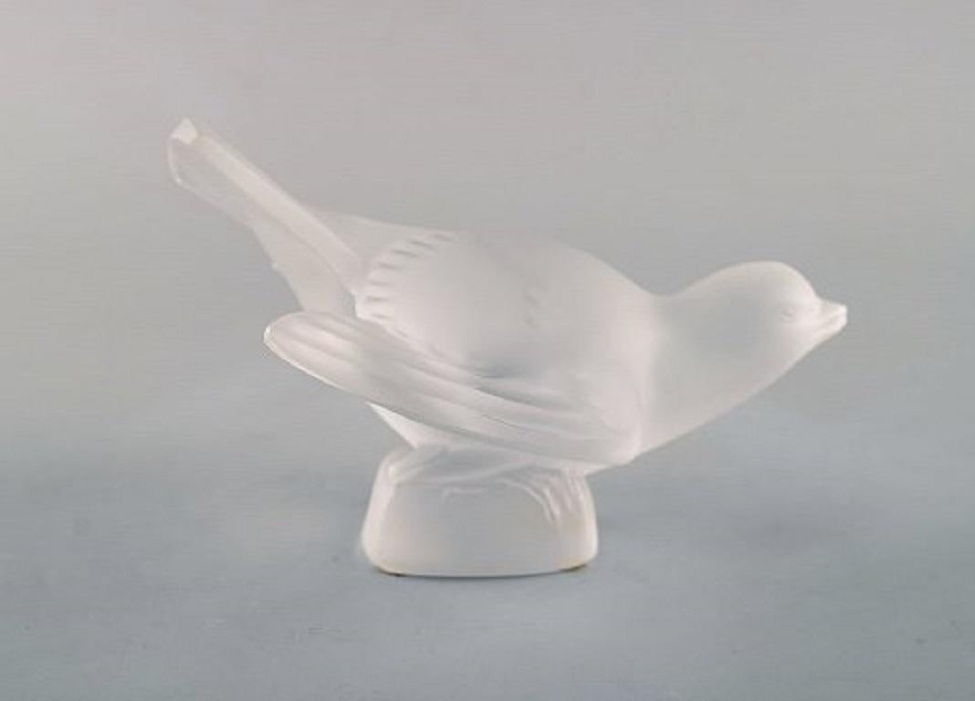 French Lalique, Owl and Bird in Clear Art Glass, 1960s For Sale