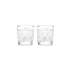 Vintage Lalique Owl Set of Two Cordial/Whiskey Tumblers in Clear Crystal