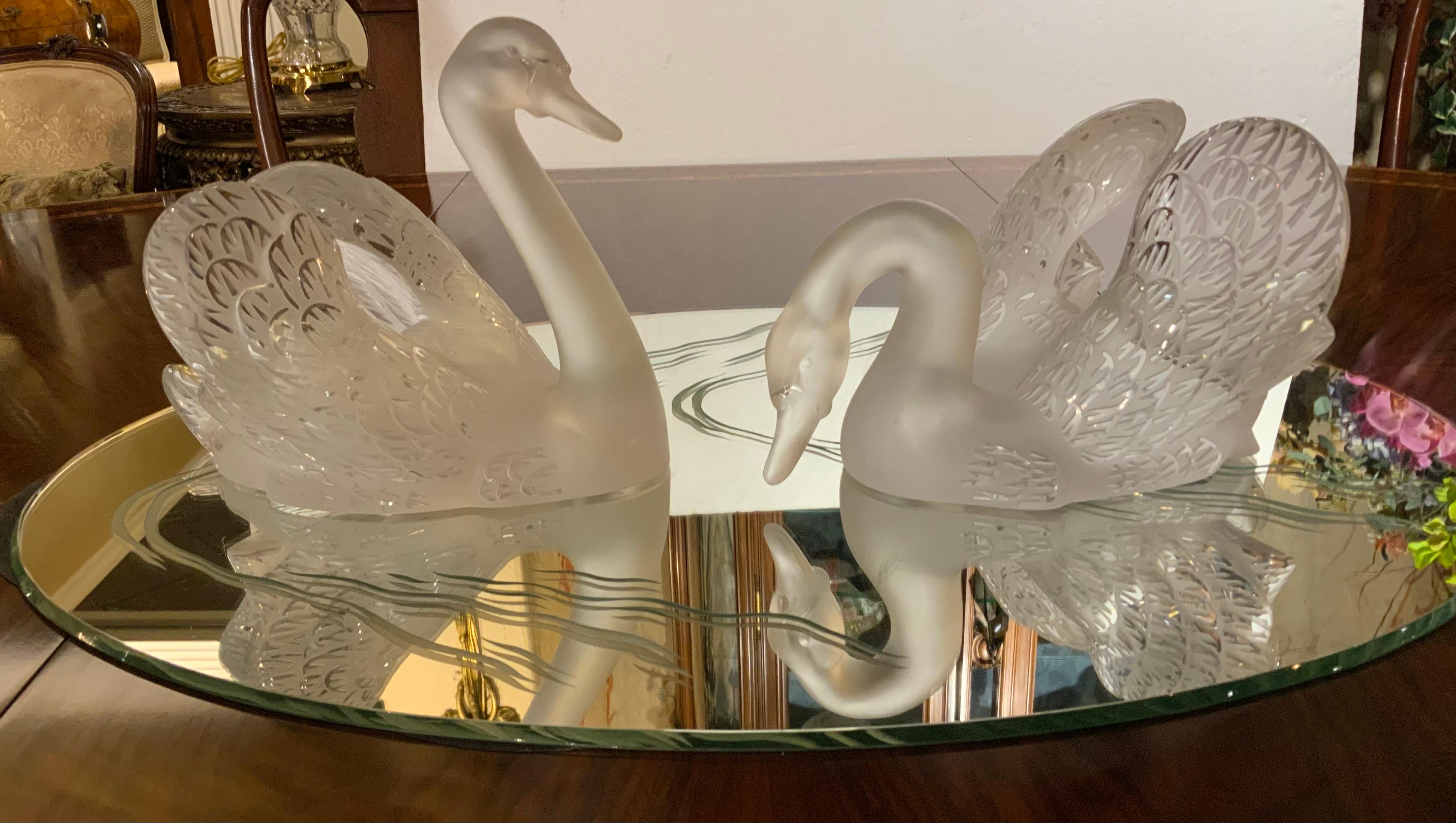 lalique swans with mirror