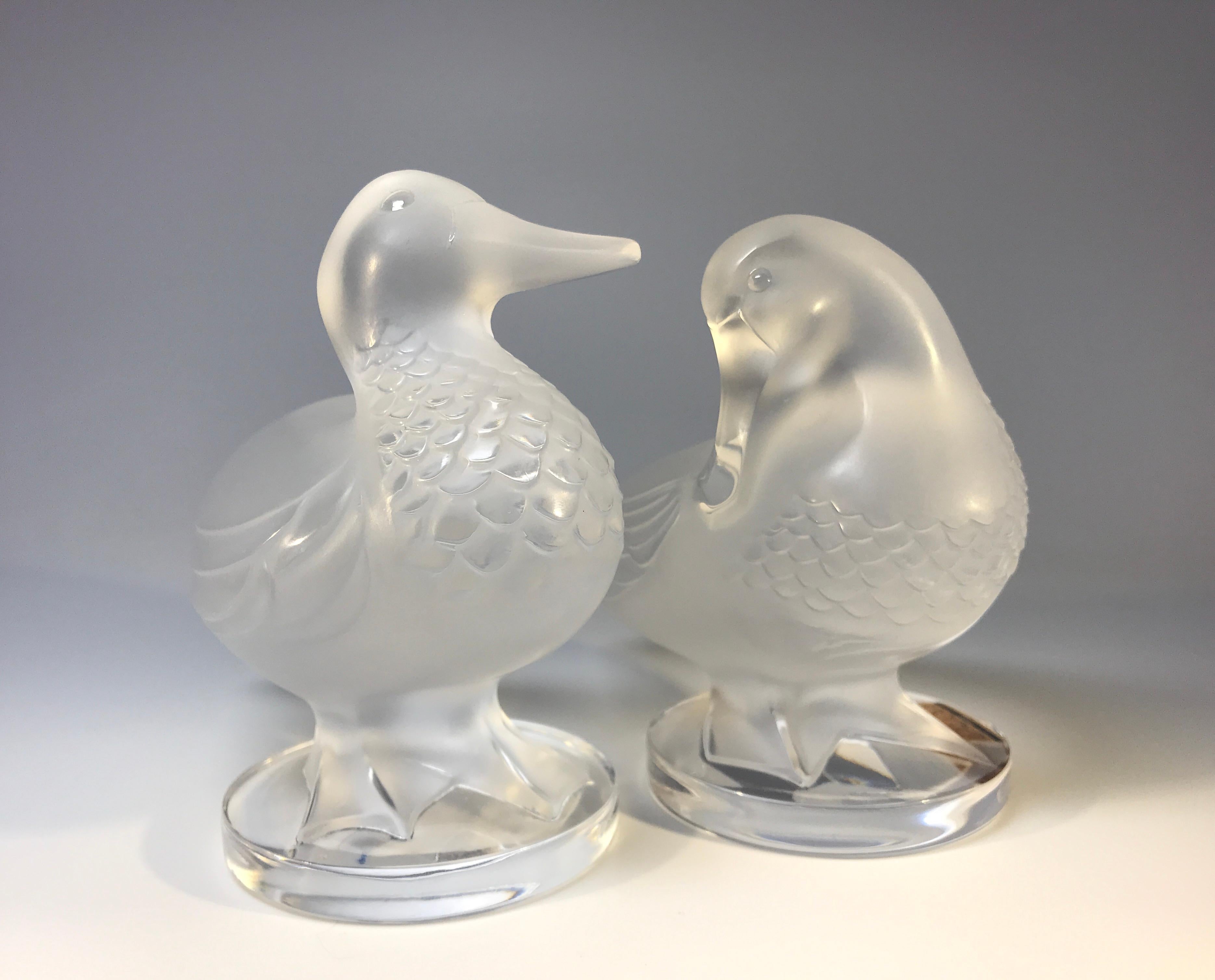 French Lalique 'Paire De Canards' Pair of Exquisite Lalique Crystal Ducks, France
