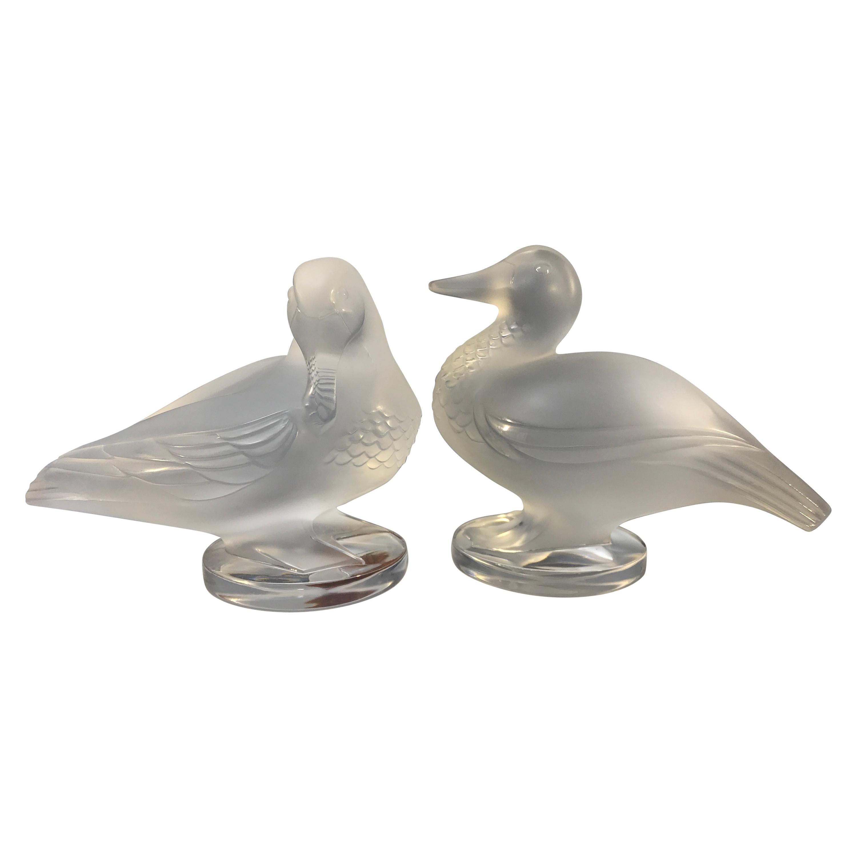 Lalique 'Paire De Canards' Pair of Exquisite Lalique Crystal Ducks, France