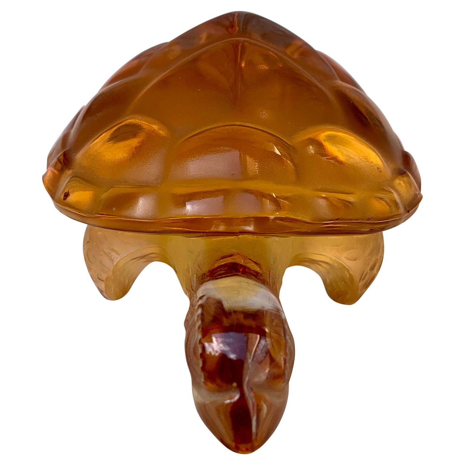 French Lalique Paperweight Figurine Caroline Turtle Crystal For Sale