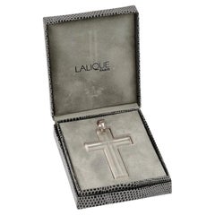 Antique Lalique Paris Etched Crystal Cross Pendant IOB