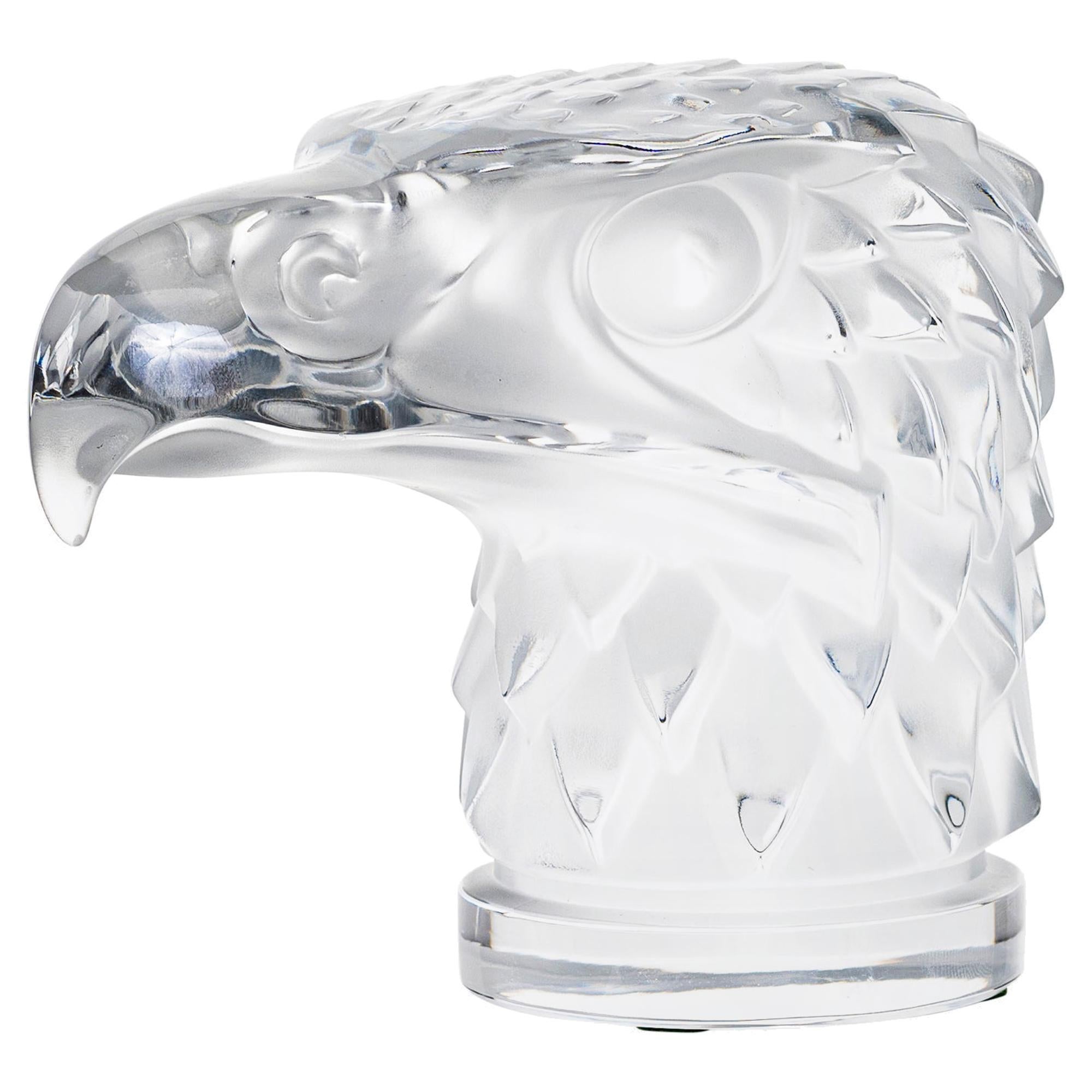 Lalique Paris, France 'Modern' "Eagle Head" Crystal Mascot Signed LALIQUE France