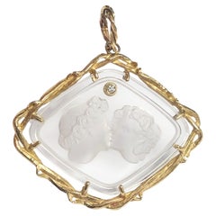 Lalique Paris Le Baiser Love Kisses Gold Kristall und Diamant großer Anhänger