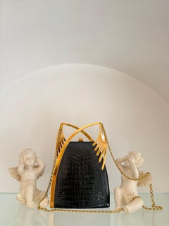 Lalique Paris Rare Sculptural Black Alligator Handbag