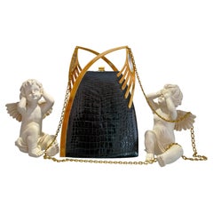 Lalique Paris Rare Sculptural Black Alligator Handbag