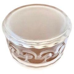 Used Lalique Paris signed Frosted Lidded Box features Swans 