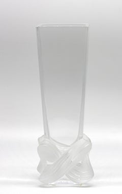Lalique Part Frosted Crystal Colorless Vase  Signed M. Lalique