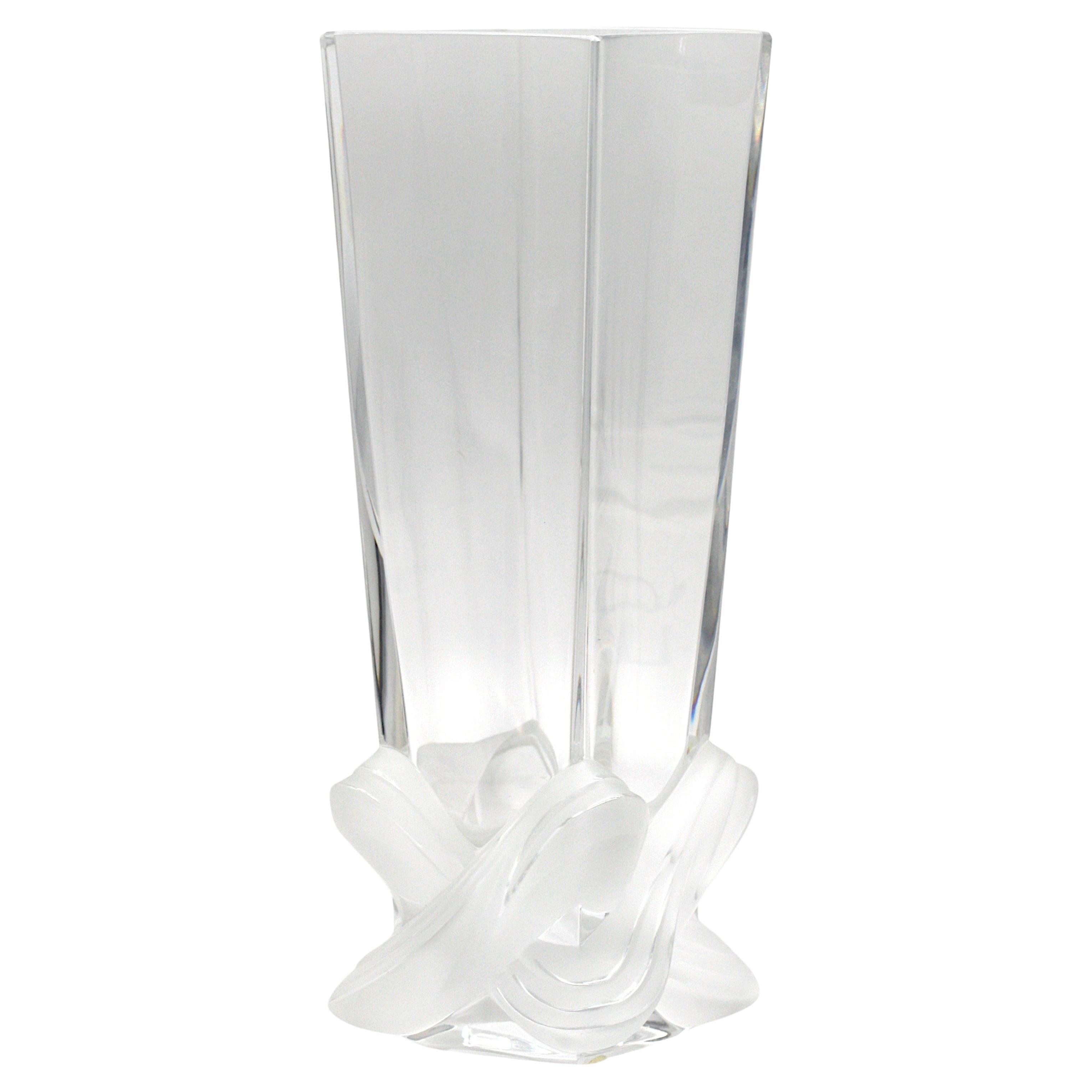 Lalique Part Frosted Crystal Colorless Vase  Signed M. Lalique For Sale