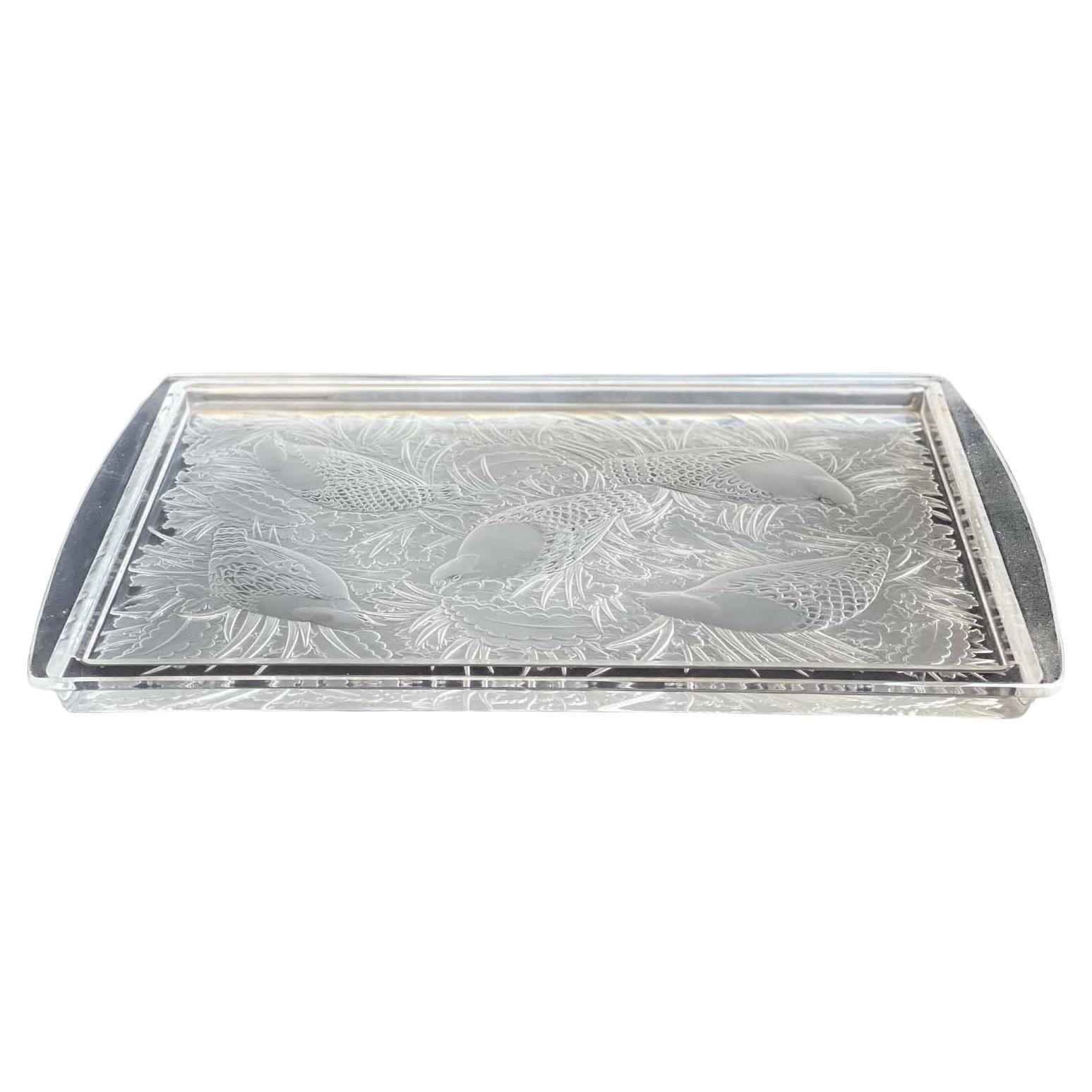 Lalique "Perdrix" Plateau Crystal Tray For Sale