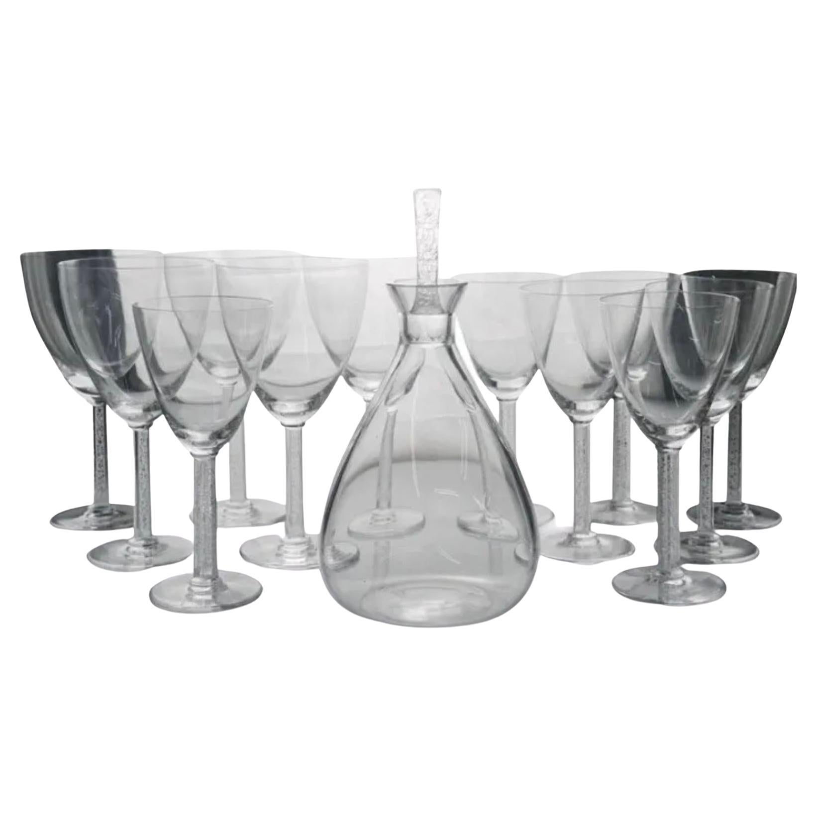 Ensemble de verres à pied en cristal transparent Lalique Phalsbourg : carafes et verres à vin « 7 »