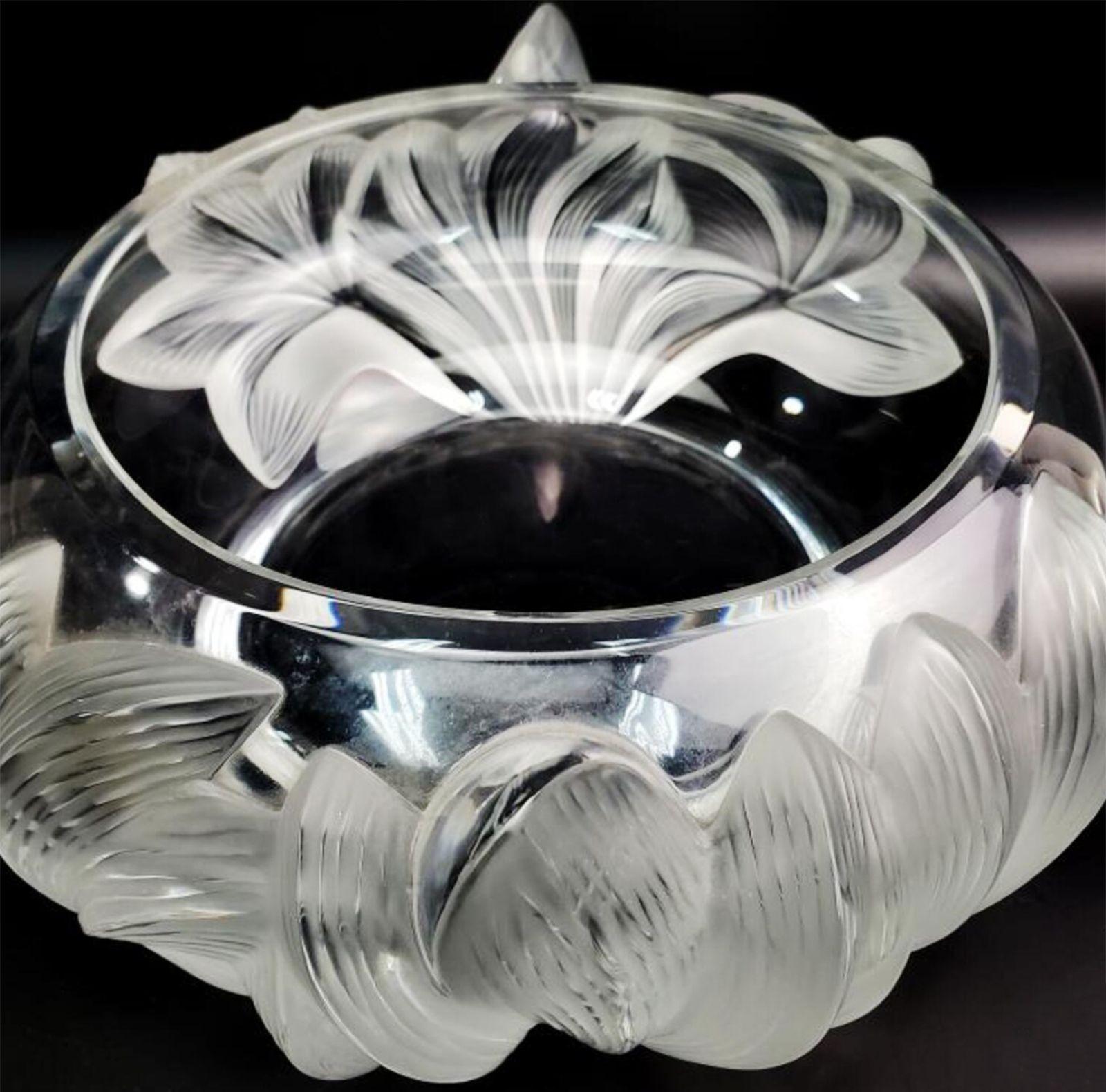 French Lalique Pivoine Frosted Glass Centerpiece Bowl For Sale