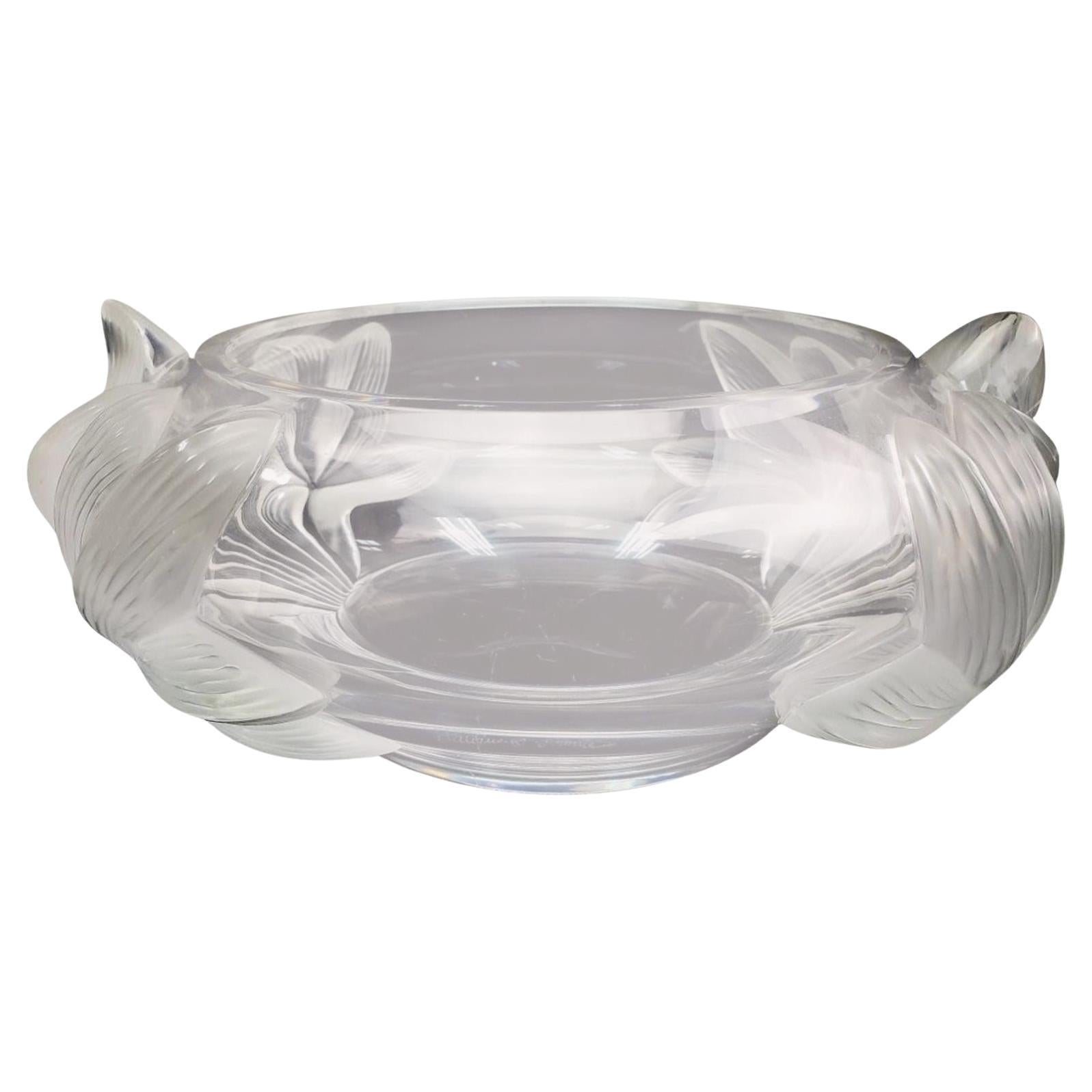 Coupe centre de table en verre dépoli Pivoine de Lalique en vente