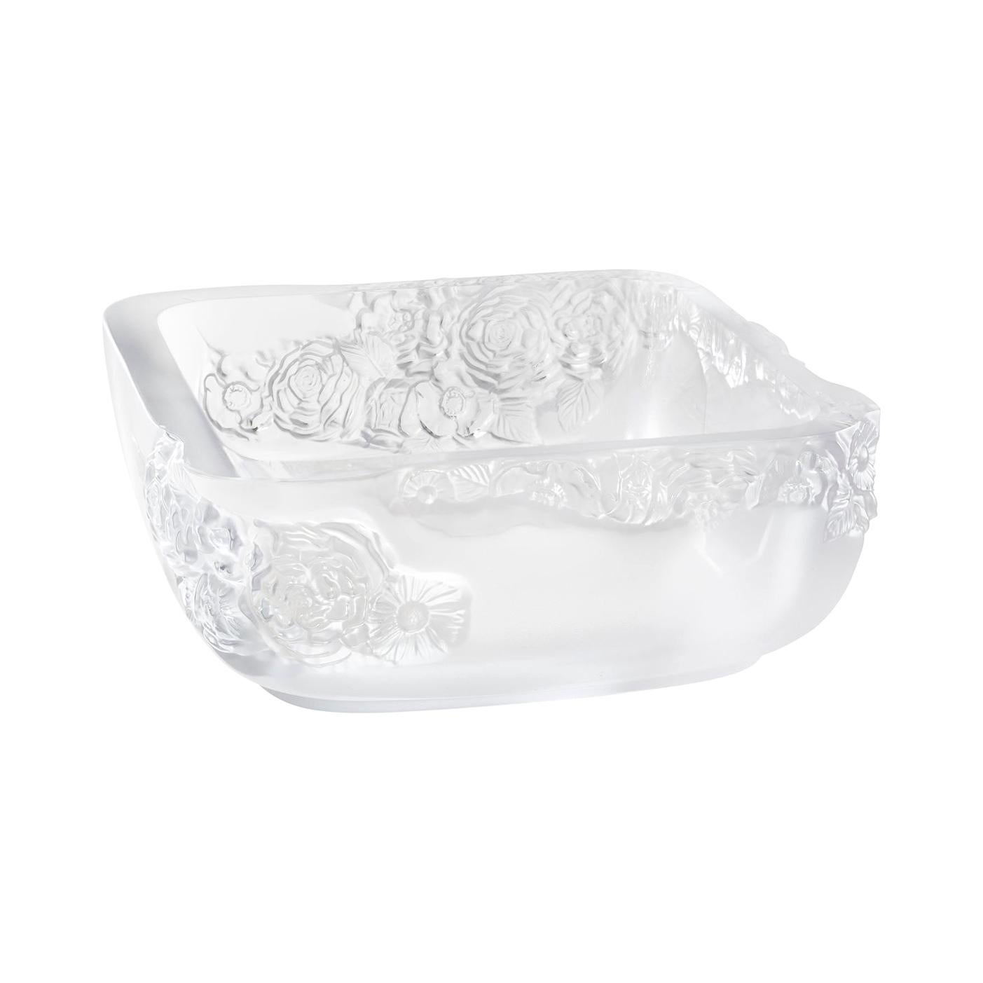 Lalique Pivoines Bowl Clear Crystal For Sale