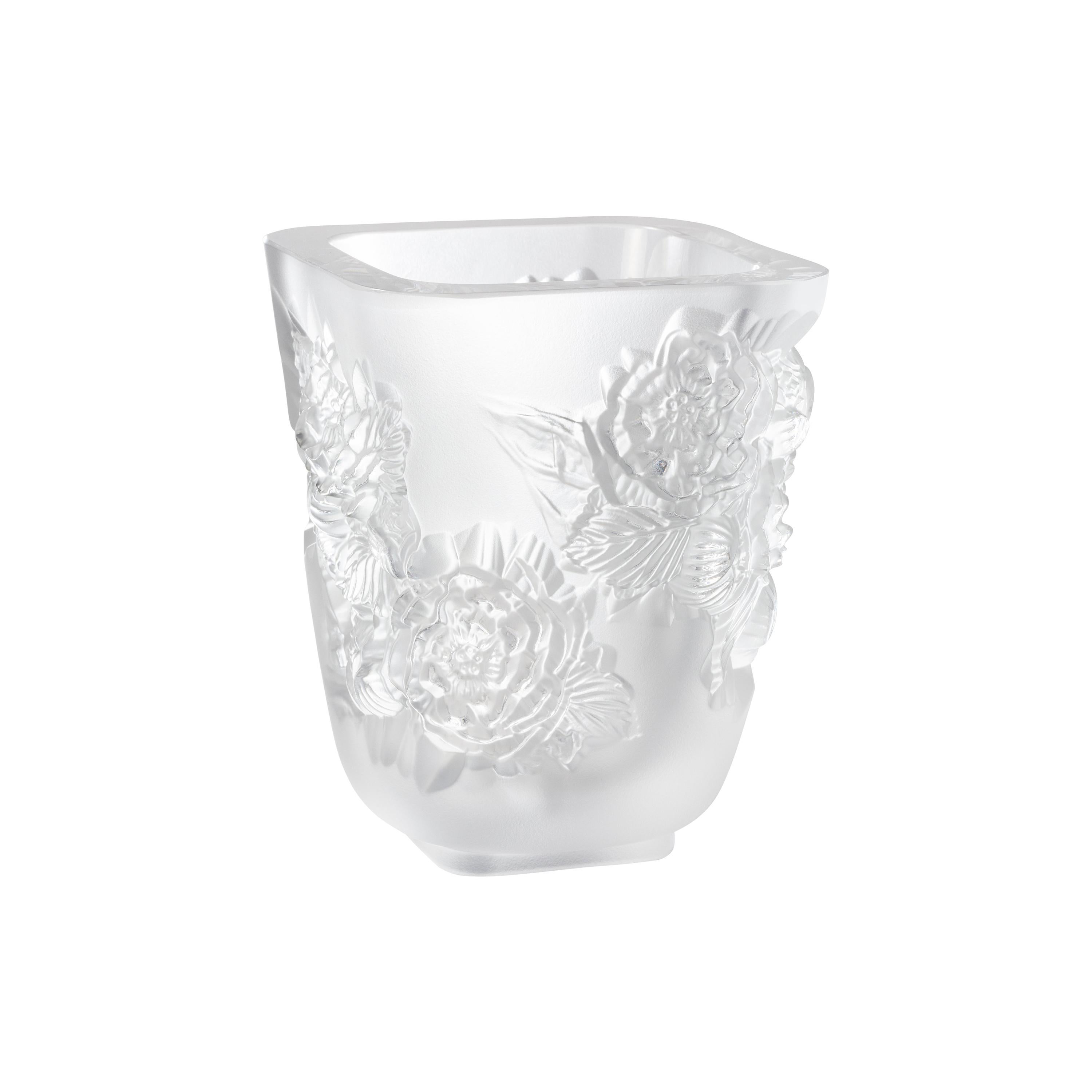 Lalique Pivoines Vase Small Size Clear Crystal