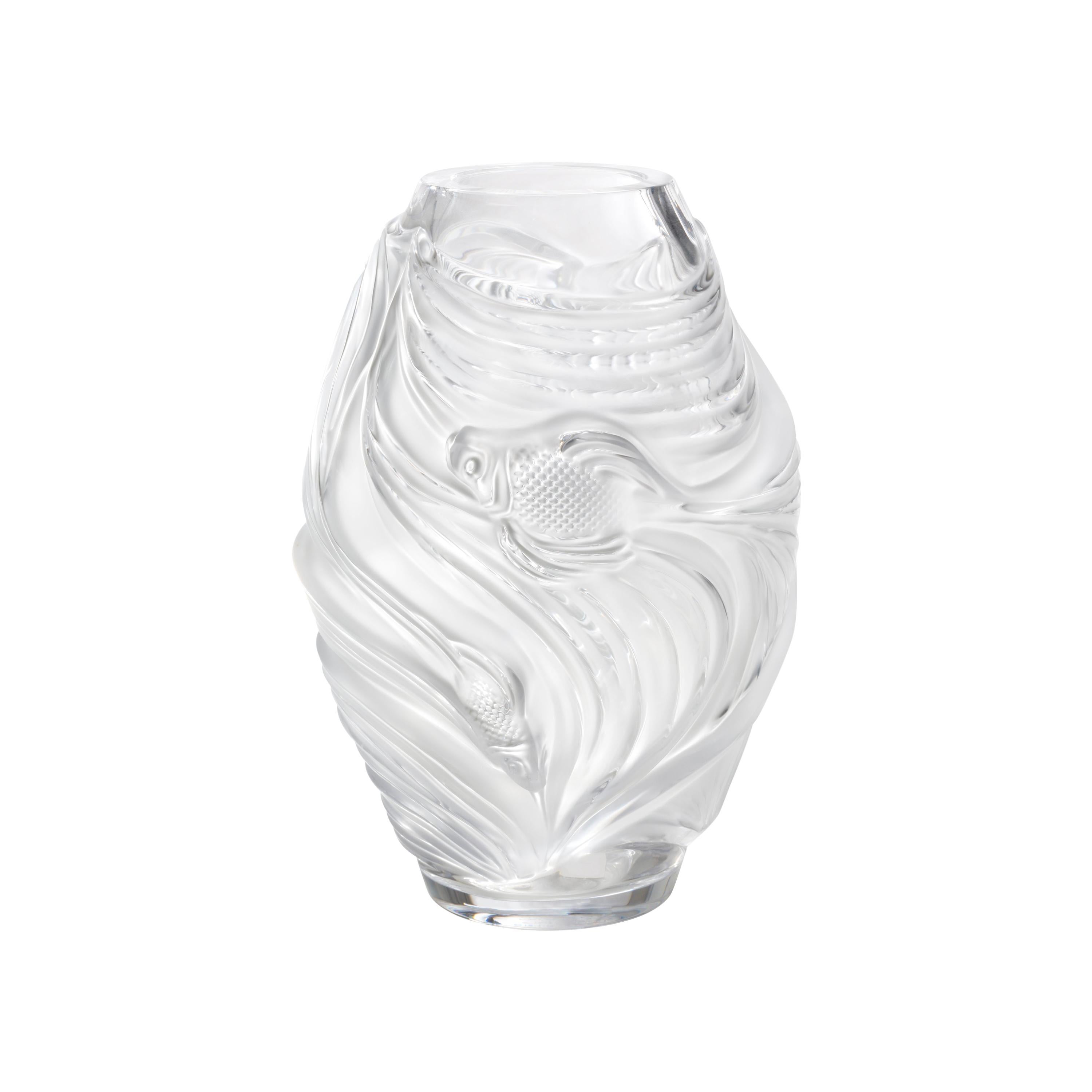 Lalique Poissons Combattants Medium Vase Clear Crystal