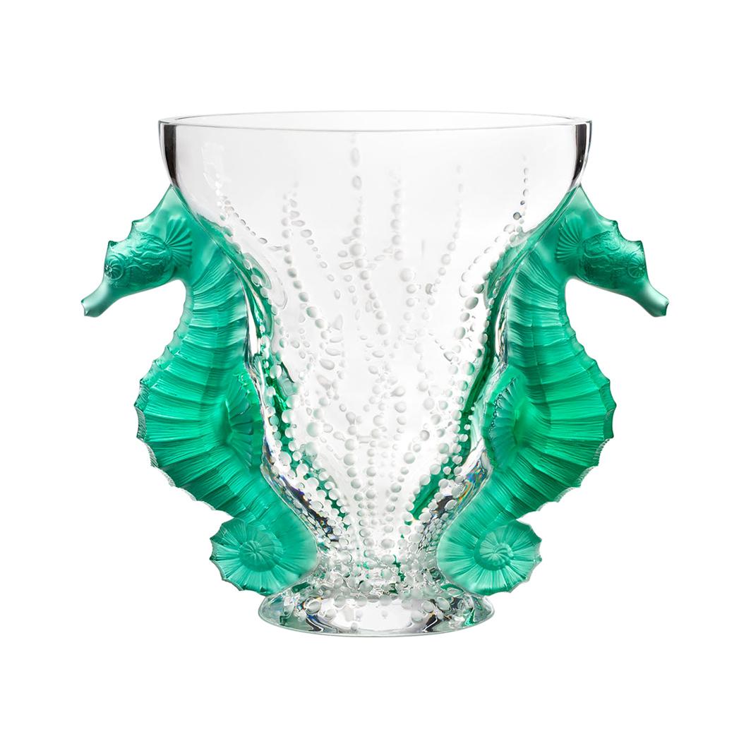 Lalique Poseidon Vase Mint Green Crystal For Sale