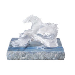 Lalique Poseidon's Horse Sculpture Clear Crystal, Marble Stand