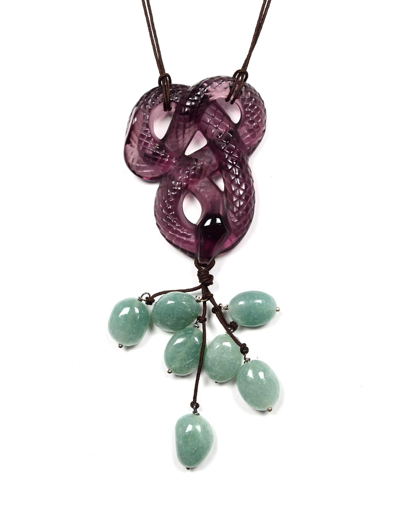 Lalique Purple Crystal Serpent Snake Rope Halskette mit grünem Aventurin 1