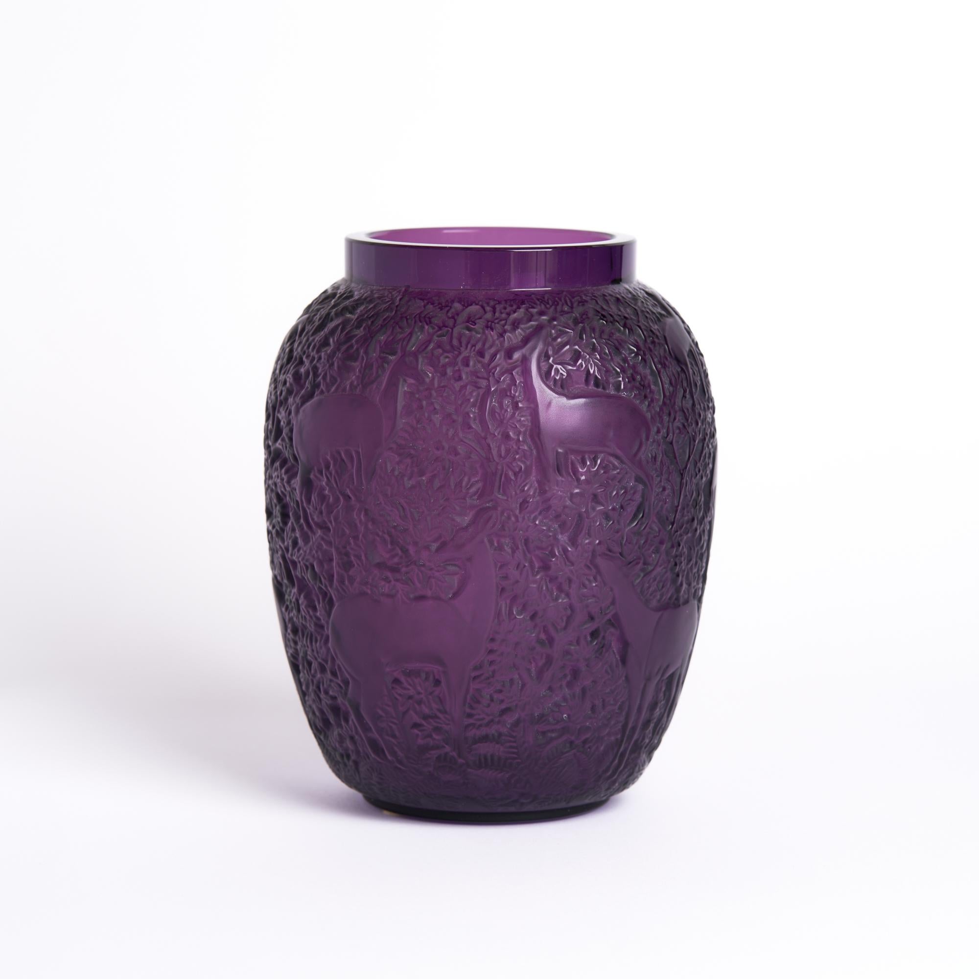 Modern Lalique Purple Glass Biches Vase For Sale