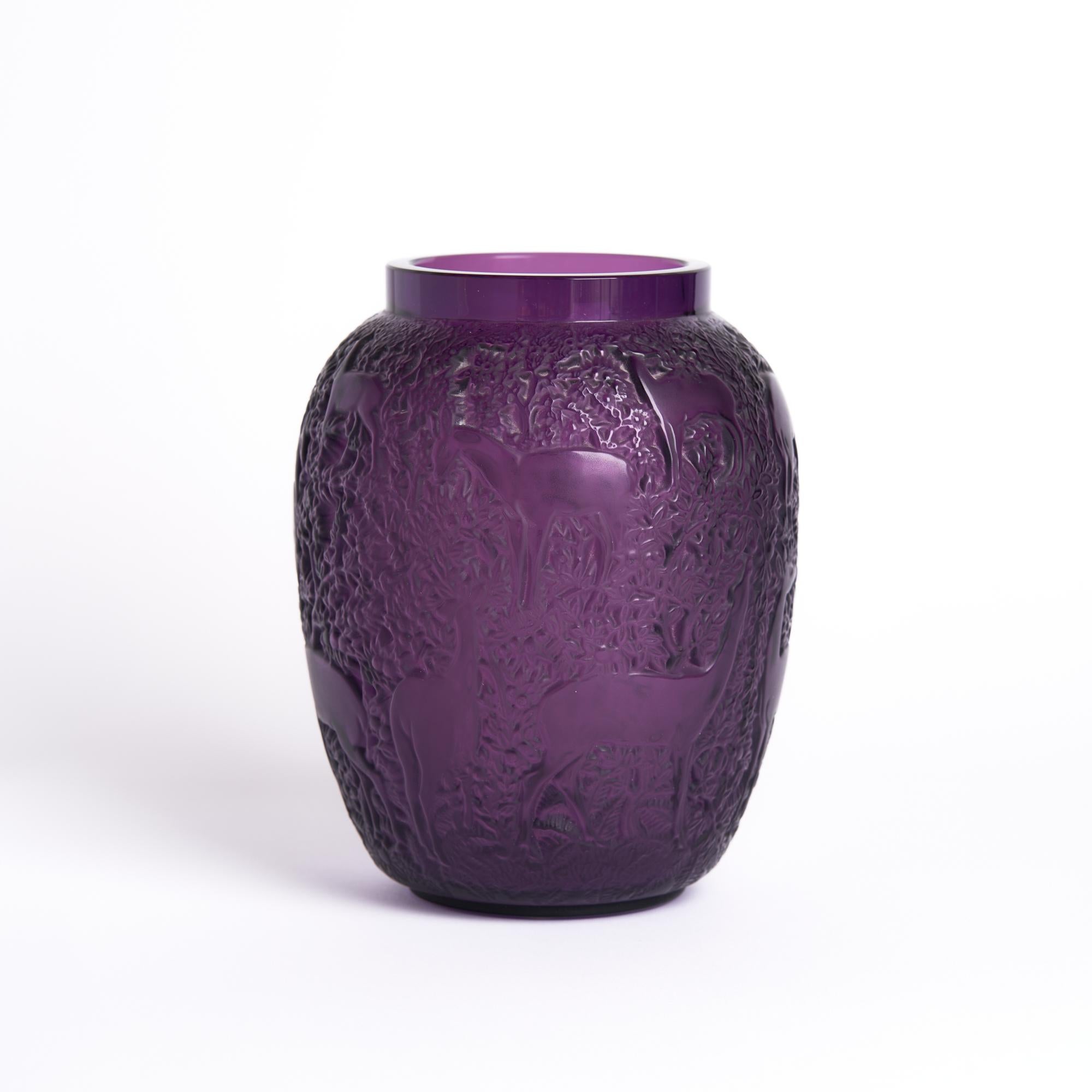 Lalique Purple Glass Biches Vase For Sale 1