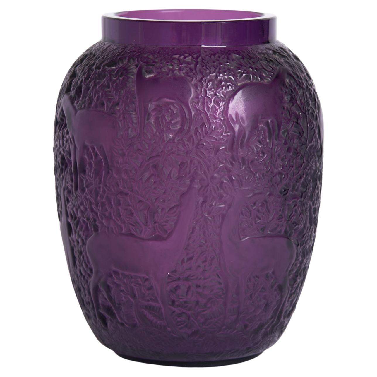 Lalique Purple Glass Biches Vase For Sale